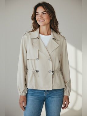 DKNY Sport Women’s Khaki Short Plus Size Trench Coat Size 2X NWT